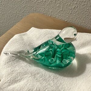 Vintage Joe Rice Green and Clear Bird Paperweight